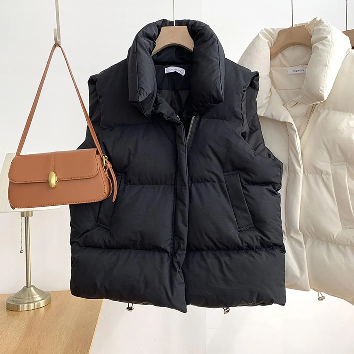 2024 Fall Winter Puffer Jacket Vest for Women Slim Versatile Sleeveless Padded Coat Tanks Simple Solid Sport Outwear