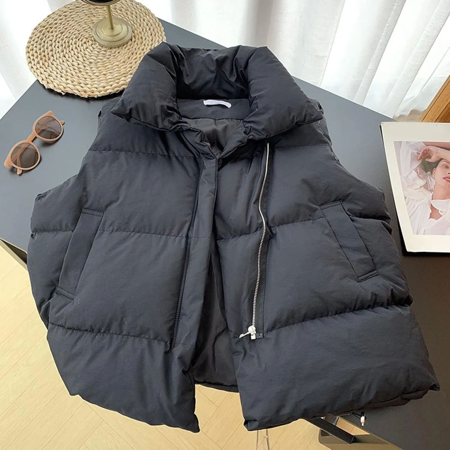 2024 Fall Winter Puffer Jacket Vest for Women Slim Versatile Sleeveless Padded Coat Tanks Simple Solid Sport Outwear