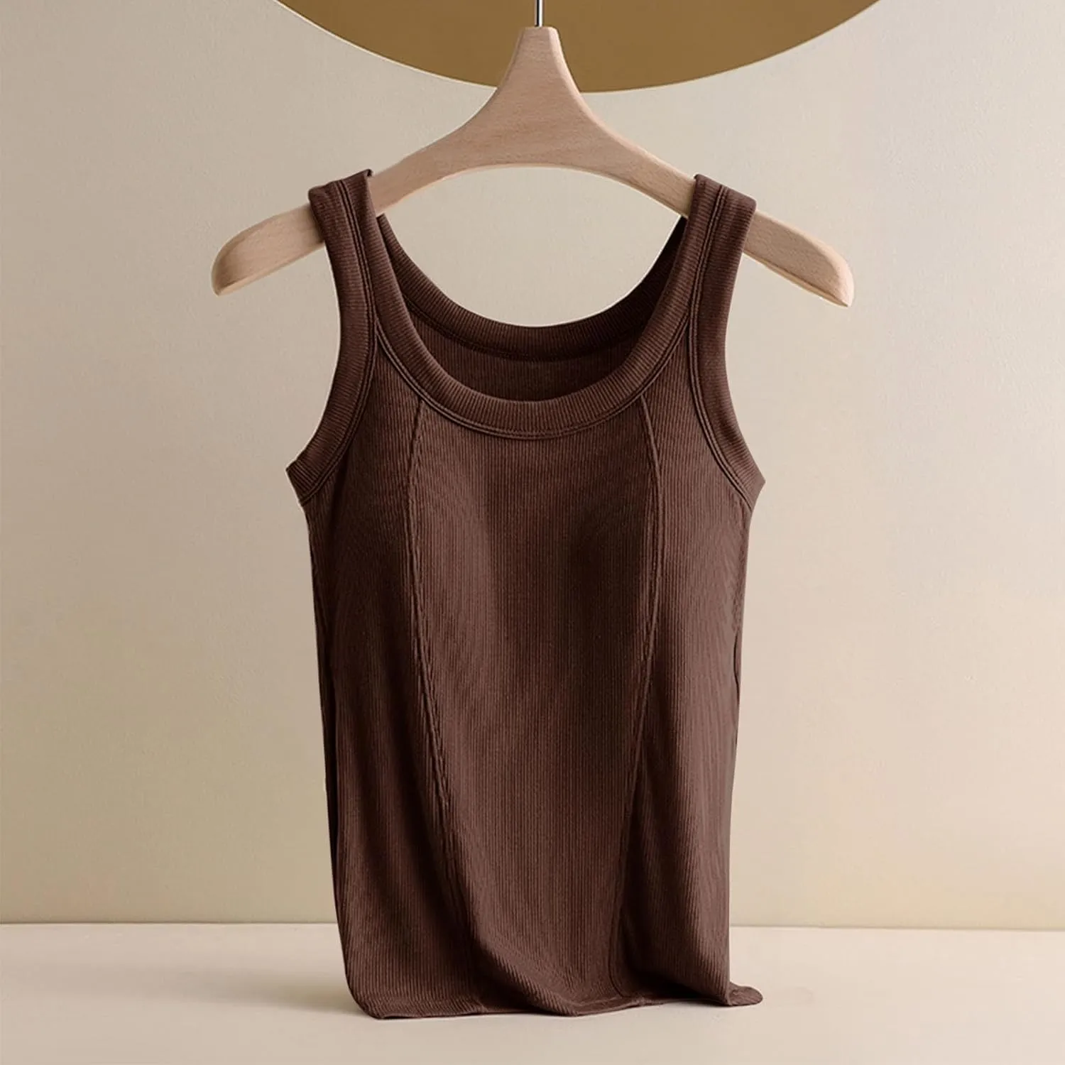 2025 Womens Ribbed Cami Tank Tops Built in Bra Padded Camisole Sleeveless Stretch Slim Fit Lounge Layer Daily Wear