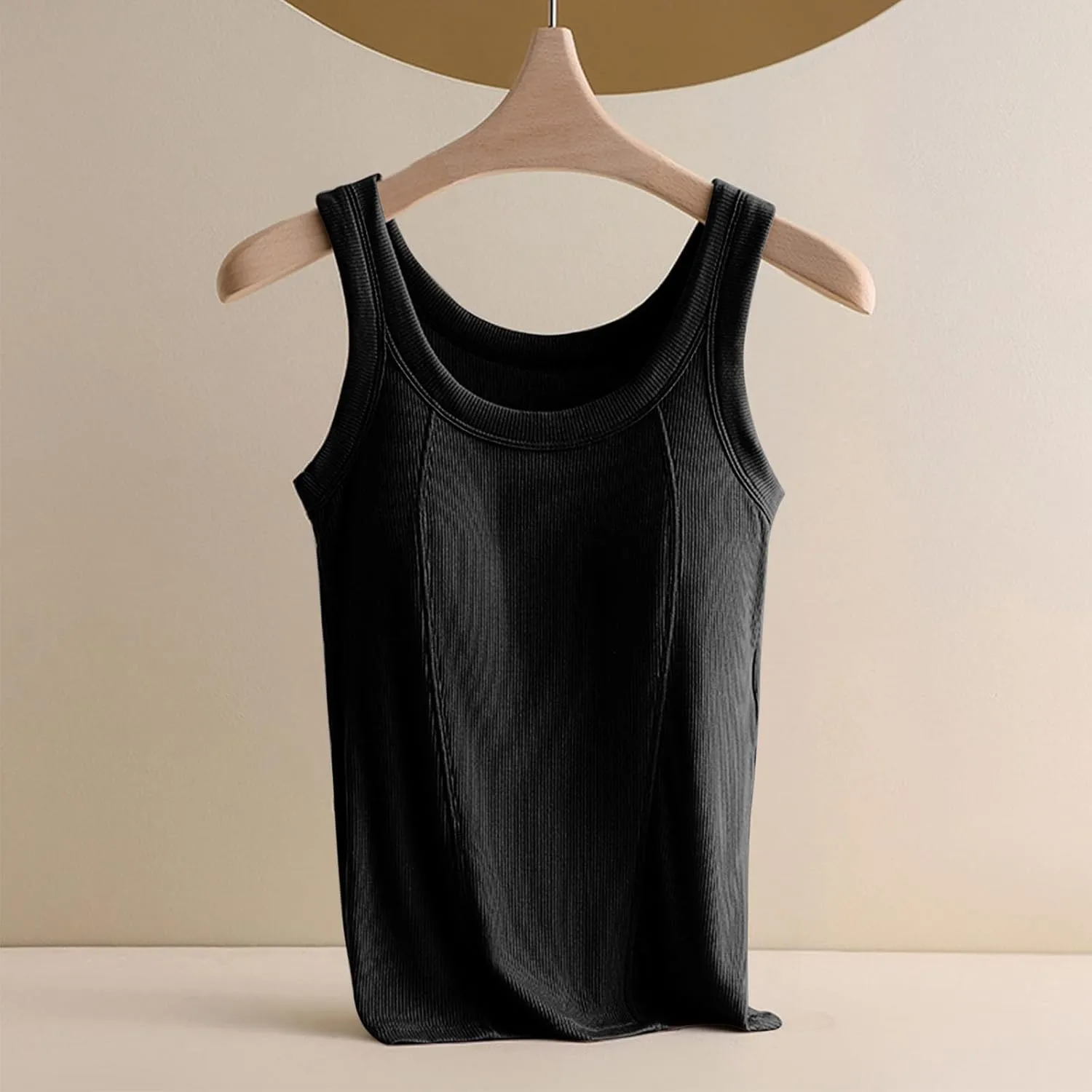 2025 Womens Ribbed Cami Tank Tops Built in Bra Padded Camisole Sleeveless Stretch Slim Fit Lounge Layer Daily Wear