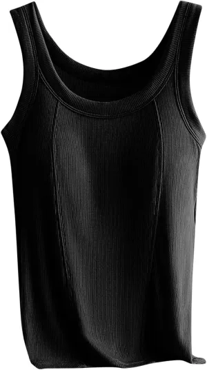 2025 Womens Ribbed Cami Tank Tops Built in Bra Padded Camisole Sleeveless Stretch Slim Fit Lounge Layer Daily Wear