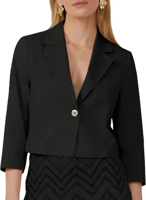 2025 Women's Summer Linen Blazer Cropped 3/4 Sleeve Lightweight Fully-Lined Trendy Casual Work Office Suit Jackets