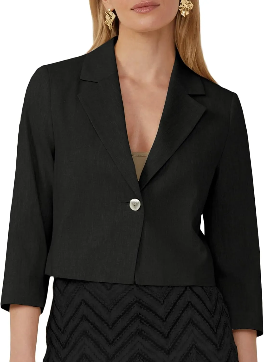 2025 Women's Summer Linen Blazer Cropped 3/4 Sleeve Lightweight Fully-Lined Trendy Casual Work Office Suit Jackets