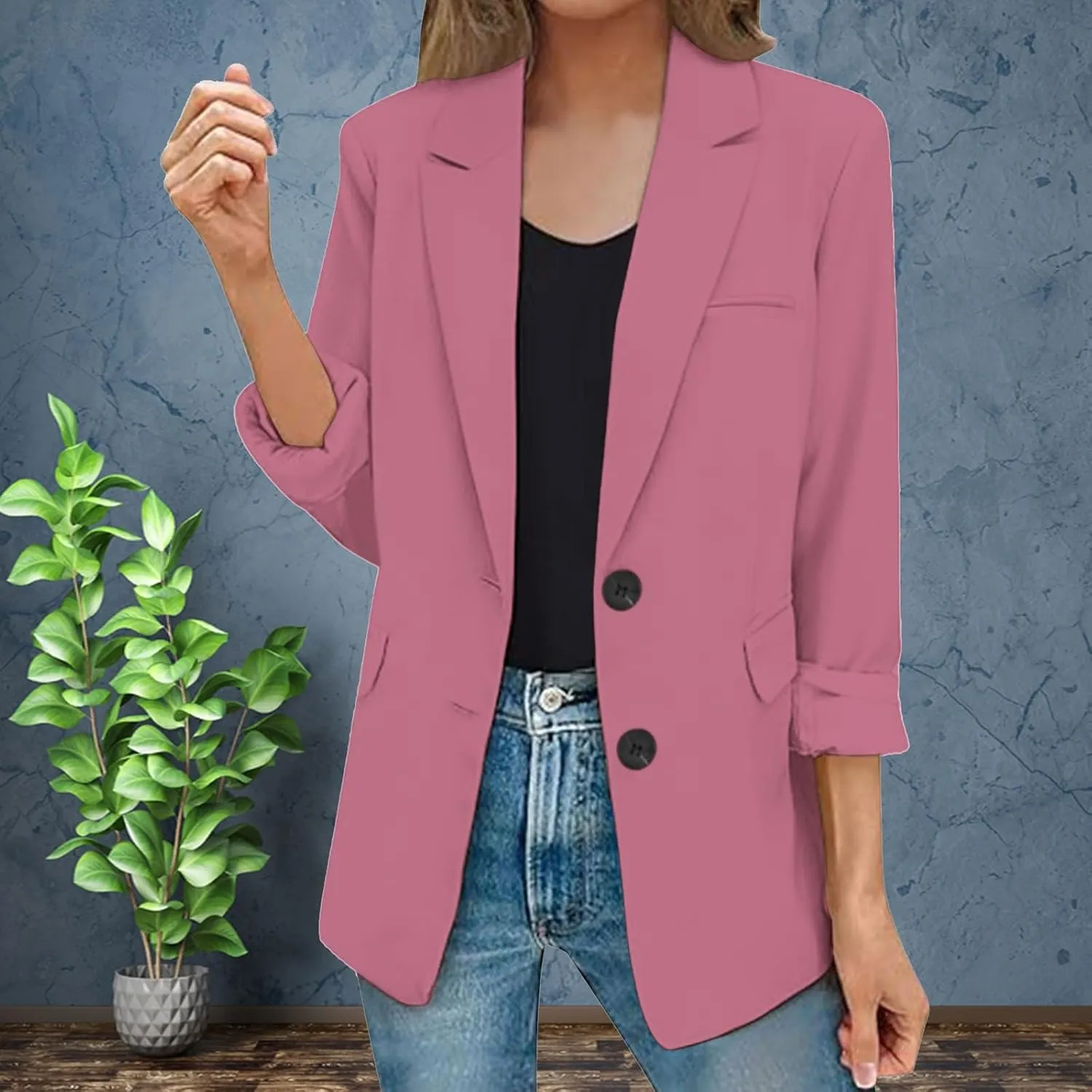 2025 Womens Work Office Blazer Jacket Casual Bussiness Blazers Open Front Long Sleeve Button Down Lapel Blazer