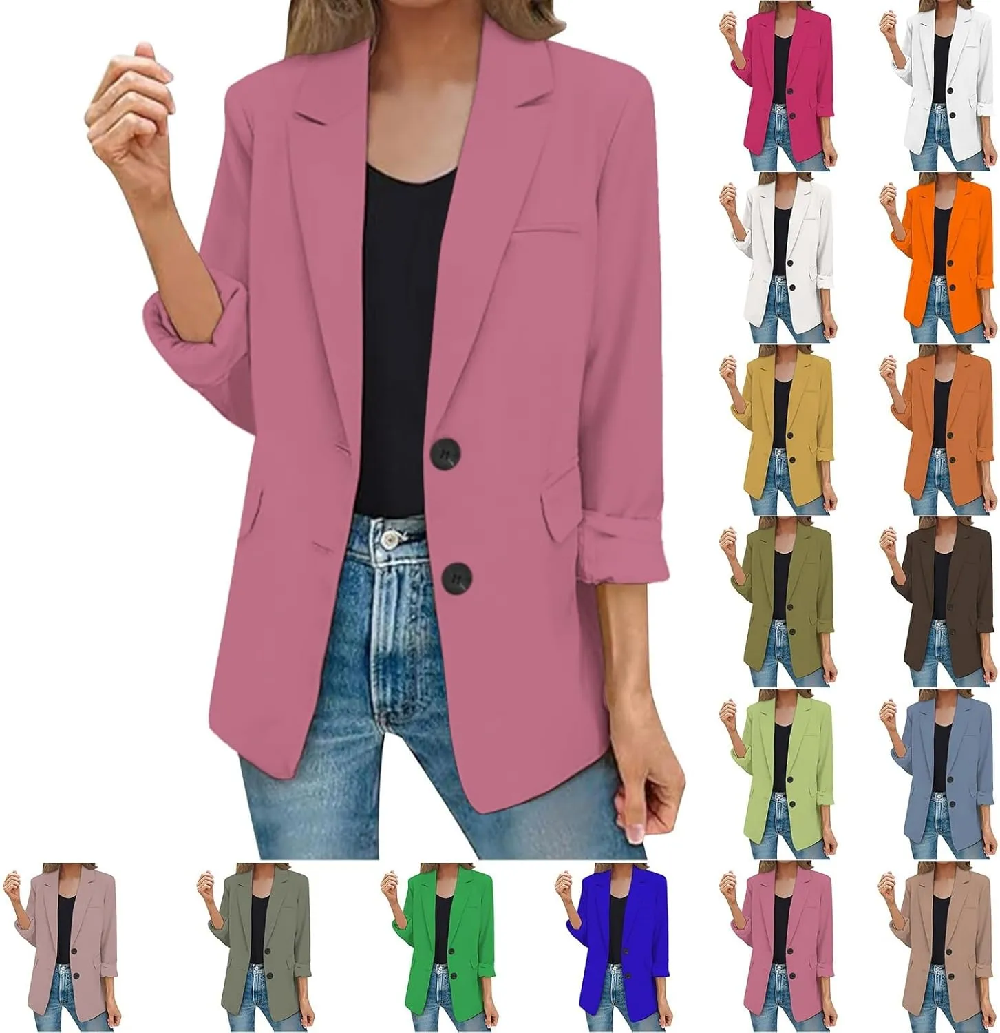 2025 Womens Work Office Blazer Jacket Casual Bussiness Blazers Open Front Long Sleeve Button Down Lapel Blazer
