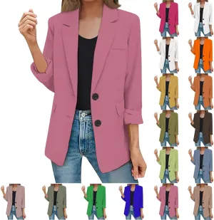 2025 Womens Work Office Blazer Jacket Casual Bussiness Blazers Open Front Long Sleeve Button Down Lapel Blazer
