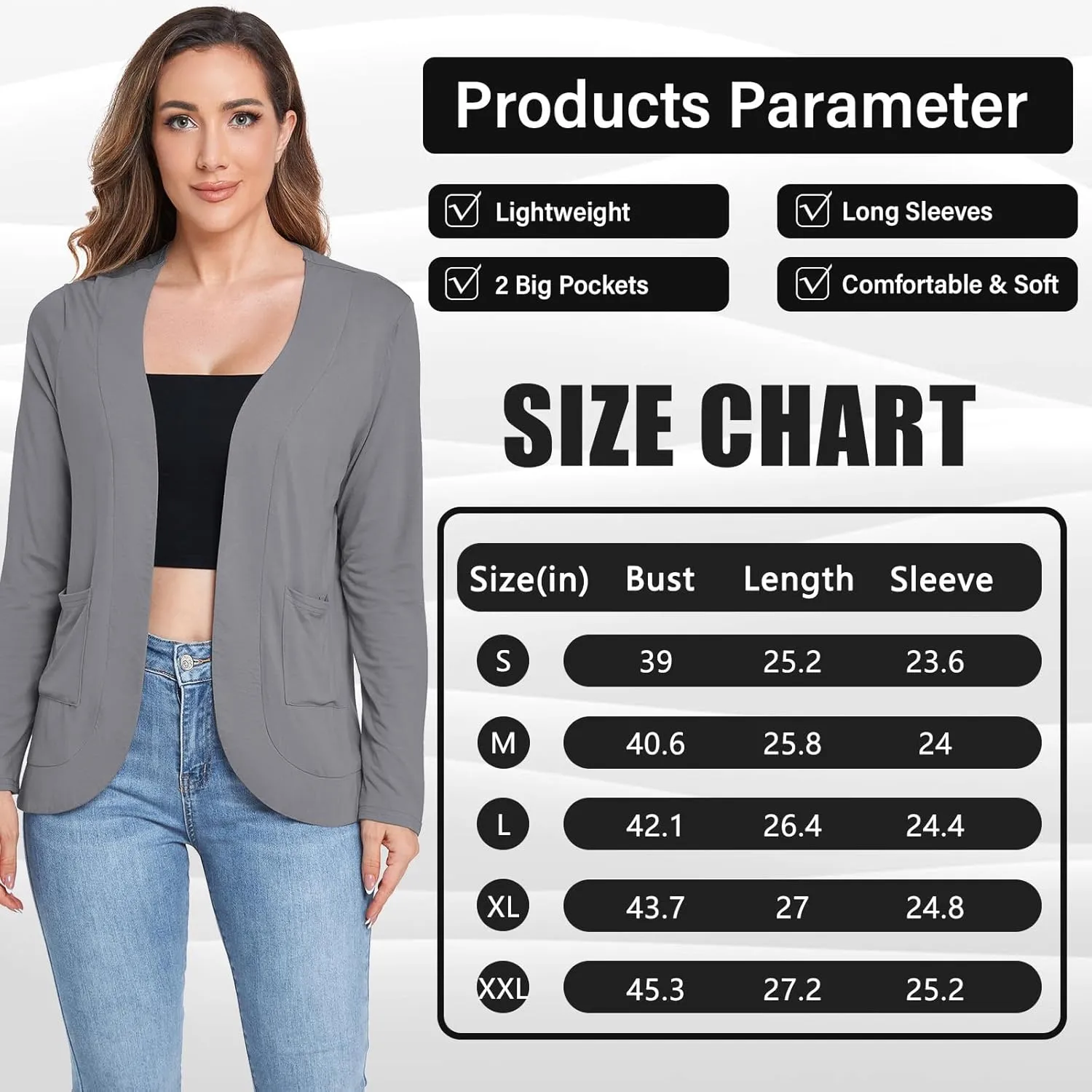 ADANIKI Women's Long Sleeve Cardigan with Pockets Lightweight Casual Loose Open Front Cardigans
