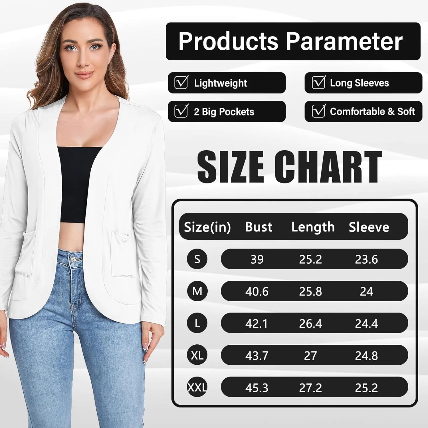ADANIKI Women's Long Sleeve Cardigan with Pockets Lightweight Casual Loose Open Front Cardigans