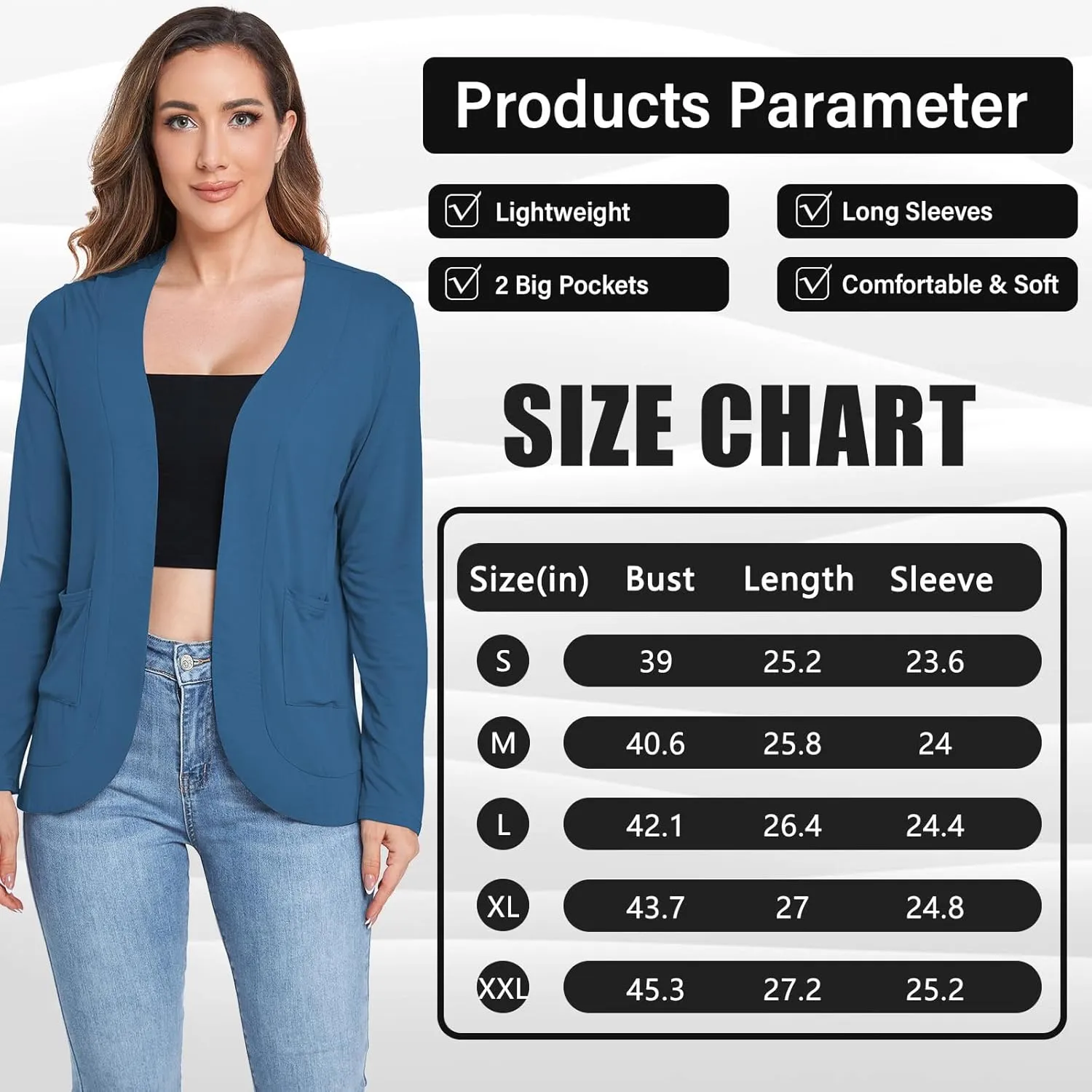 ADANIKI Women's Long Sleeve Cardigan with Pockets Lightweight Casual Loose Open Front Cardigans