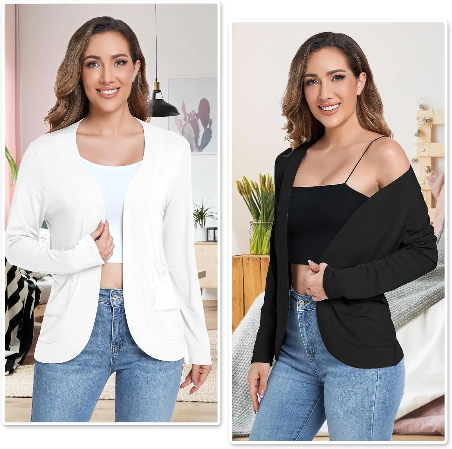 ADANIKI Women's Long Sleeve Cardigan with Pockets Lightweight Casual Loose Open Front Cardigans
