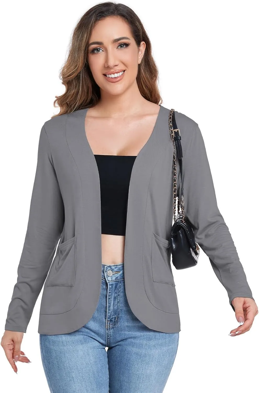 ADANIKI Women's Long Sleeve Cardigan with Pockets Lightweight Casual Loose Open Front Cardigans