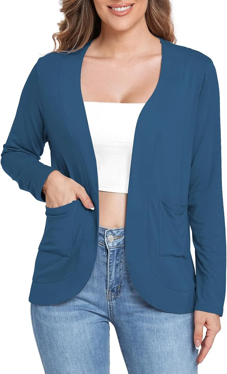 ADANIKI Women's Long Sleeve Cardigan with Pockets Lightweight Casual Loose Open Front Cardigans