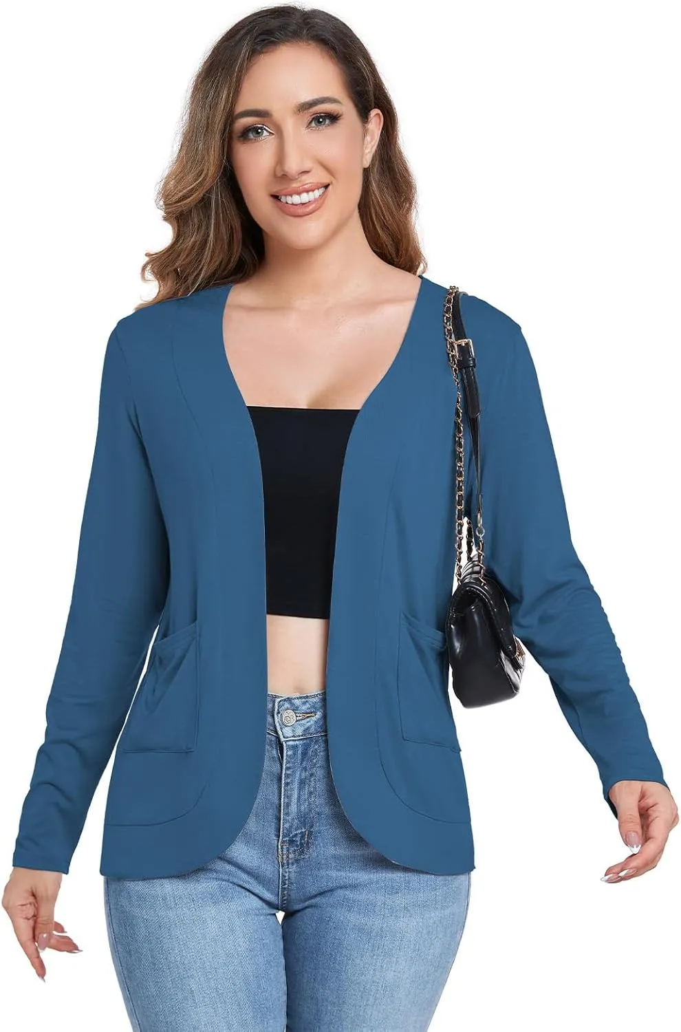 ADANIKI Women's Long Sleeve Cardigan with Pockets Lightweight Casual Loose Open Front Cardigans
