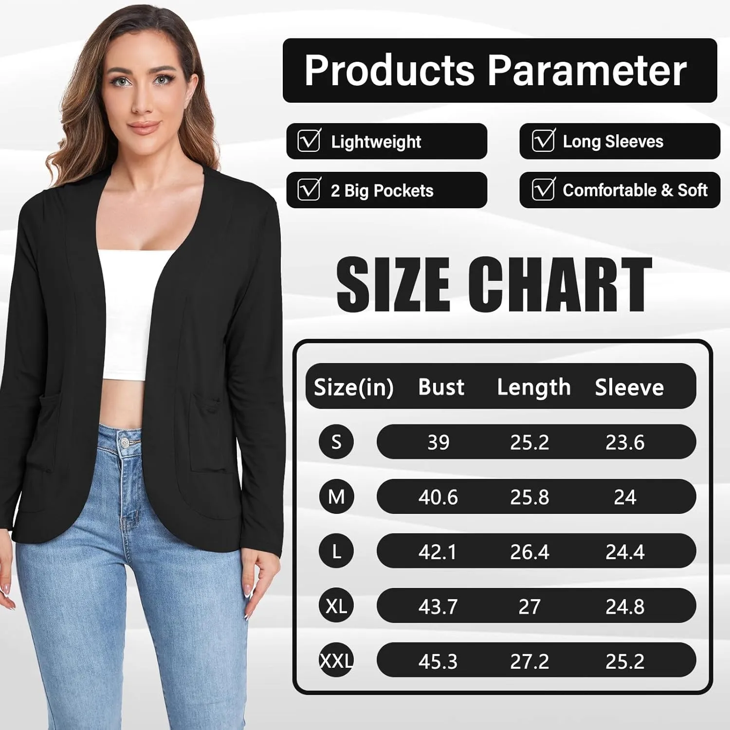 ADANIKI Women's Long Sleeve Cardigan with Pockets Lightweight Casual Loose Open Front Cardigans