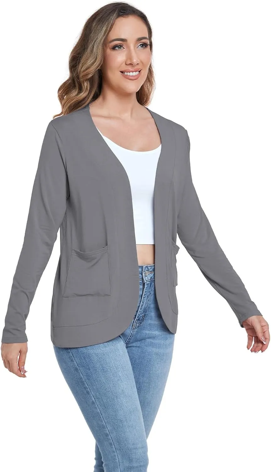 ADANIKI Women's Long Sleeve Cardigan with Pockets Lightweight Casual Loose Open Front Cardigans