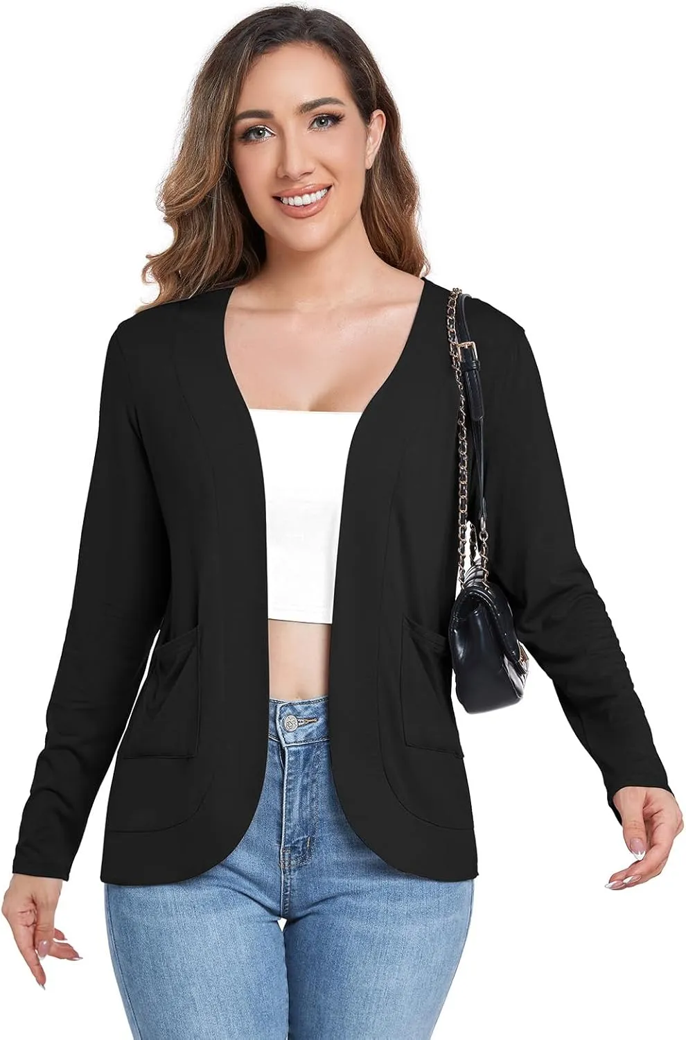 ADANIKI Women's Long Sleeve Cardigan with Pockets Lightweight Casual Loose Open Front Cardigans