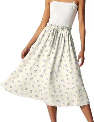 ADHOWBEW Long Skirts for Women A Line Flowy Beach High Waisted Midi Length Trendy Cute Plus Size Casual Ruffle Summer Skirts