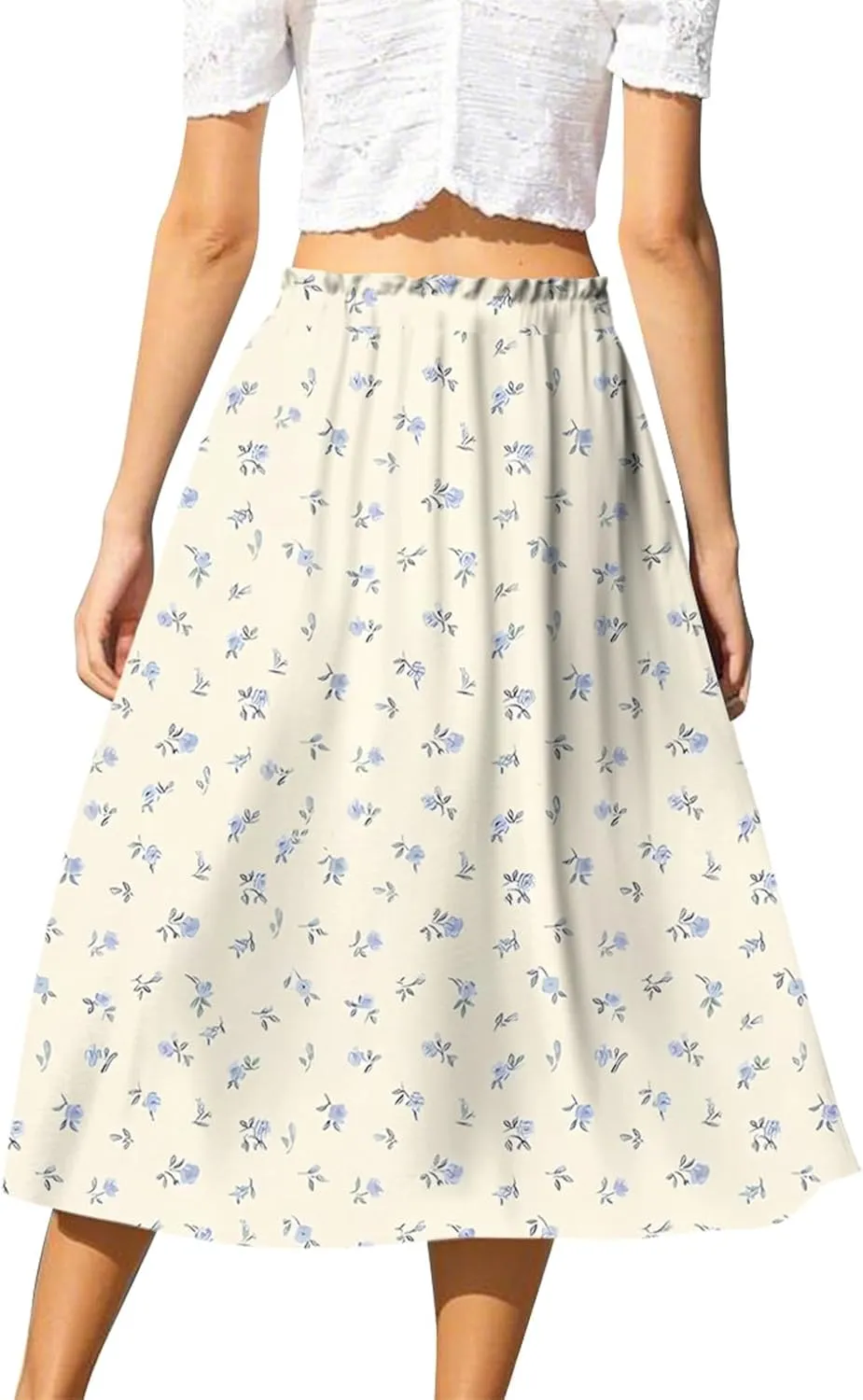 ADHOWBEW Long Skirts for Women A Line Flowy Beach High Waisted Midi Length Trendy Cute Plus Size Casual Ruffle Summer Skirts