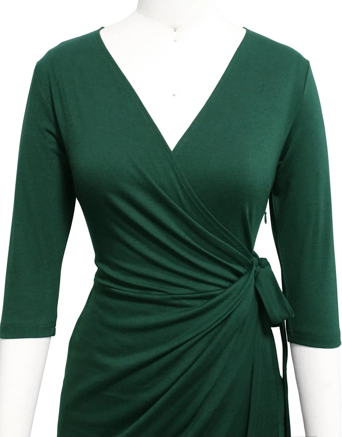 Berydress Women's Classic 3/4 Sleeve V Neck Sheath Casual Party Work Faux Black Wrap Dress