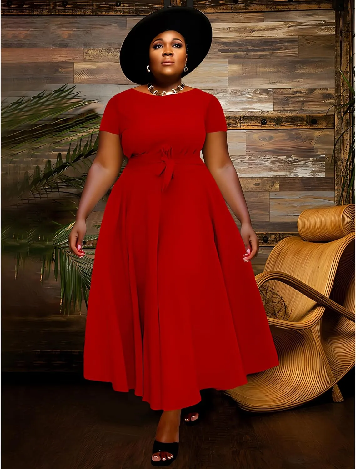 BFFBABY Plus Size Dress A Line Dresses for Women Summer Long Dresses with Sleeve Casual Belted