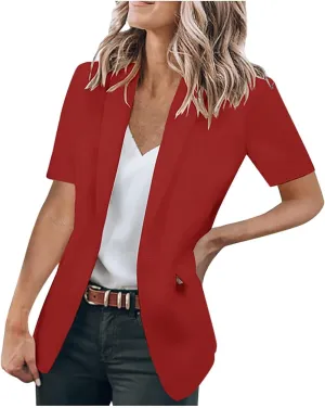 Blazer Jackets for Women Business Casual Short Sleeve Blazer Lightweight Open Front Blazer Slim Suit Jacket