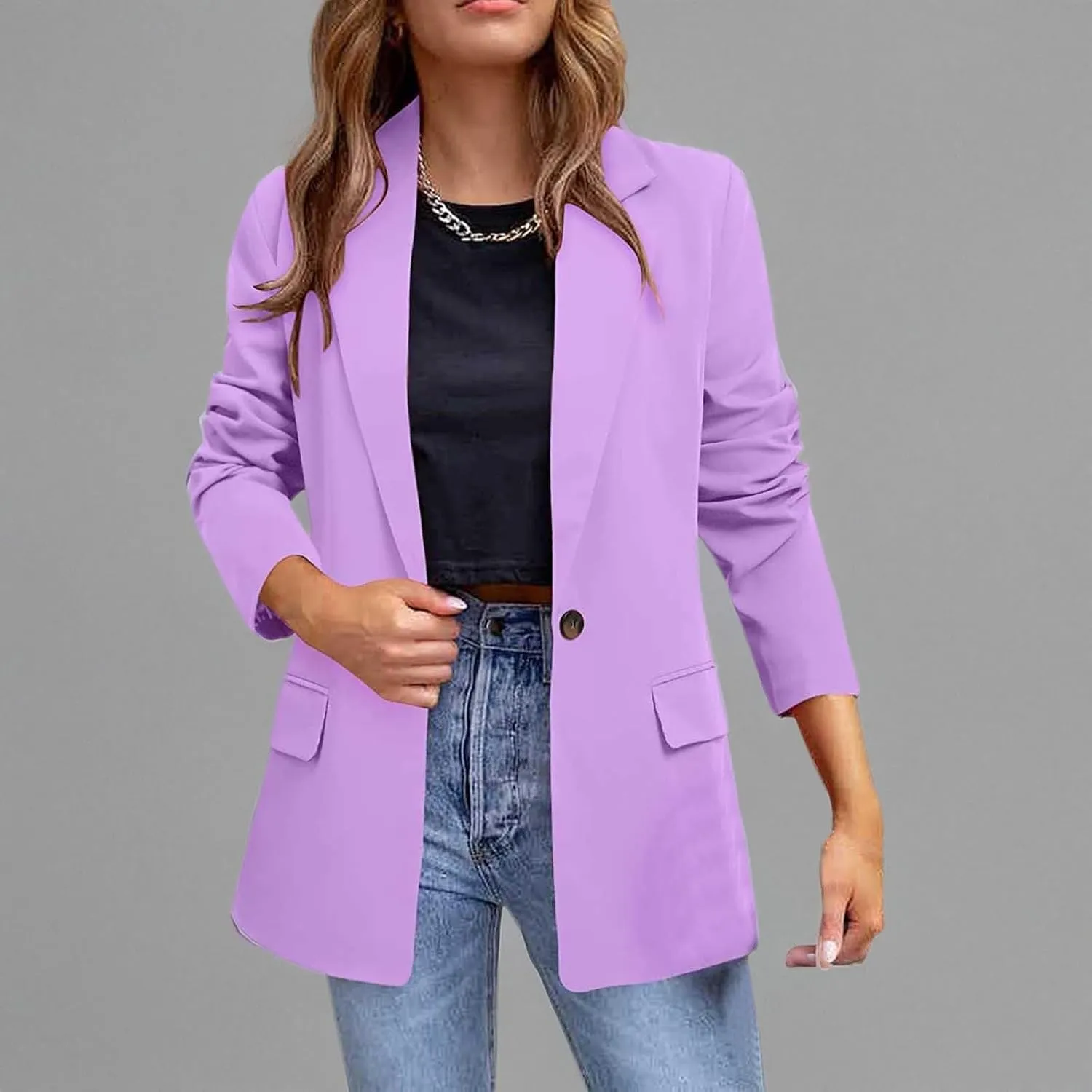 Blazers for Women Business Casual Button Work Office Jackets Blazer Open Front Long Sleeve Lapel Jacket Outfit