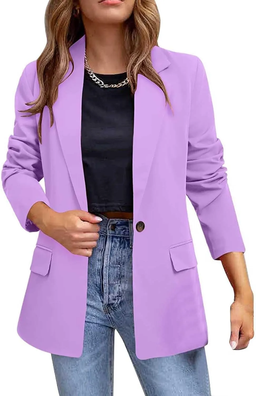 Blazers for Women Business Casual Button Work Office Jackets Blazer Open Front Long Sleeve Lapel Jacket Outfit