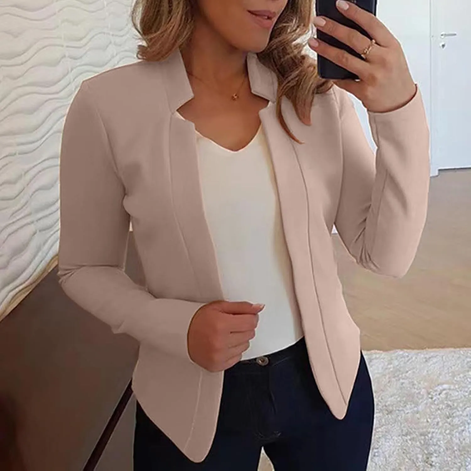 Blazers for Women Business Casual Cropped Jacket Long Sleeve Open Front Blazer Work Office 2024 Fall Outerwear, Large