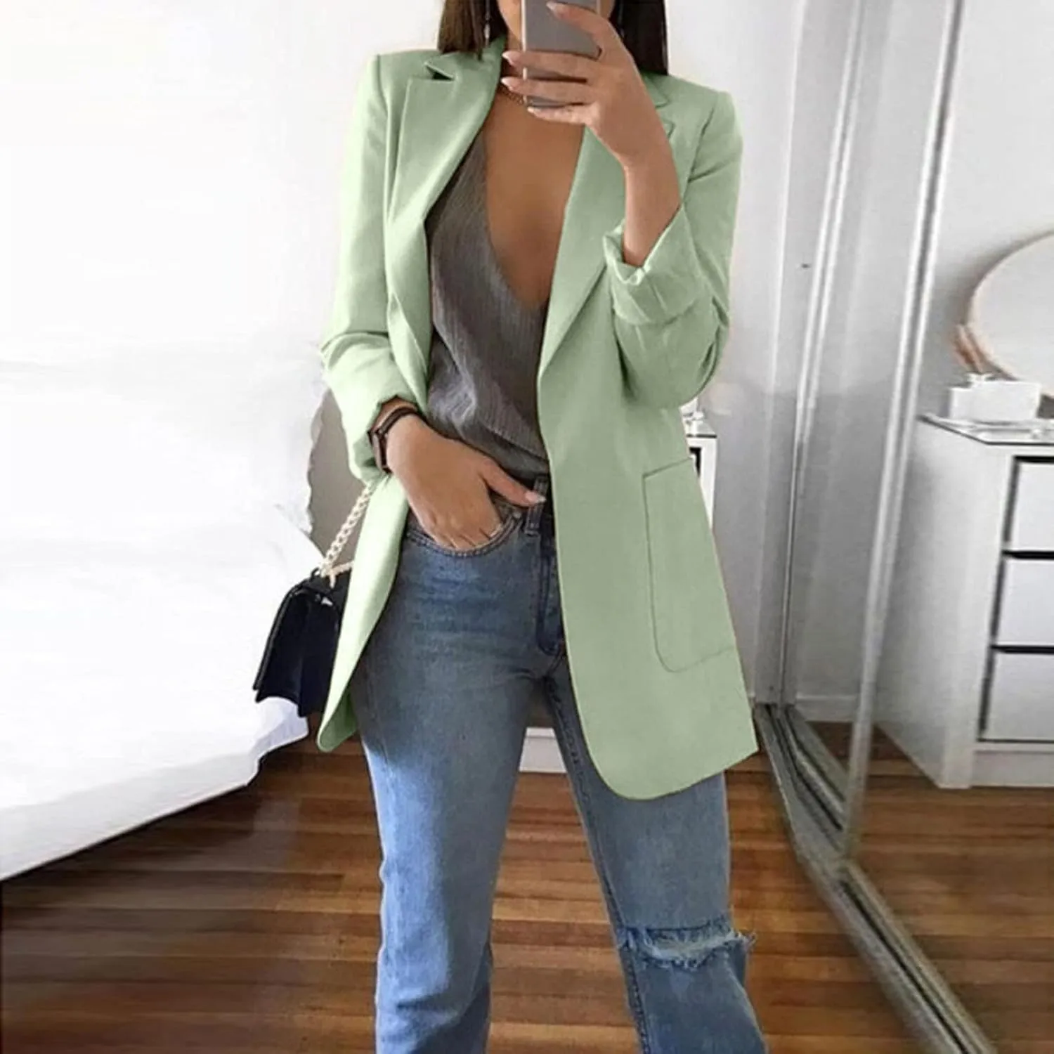 Blazers for Women Business Casual Plus Size Long Sleeve Work Office Jackets Lapel Open Front Blazer with Pockets