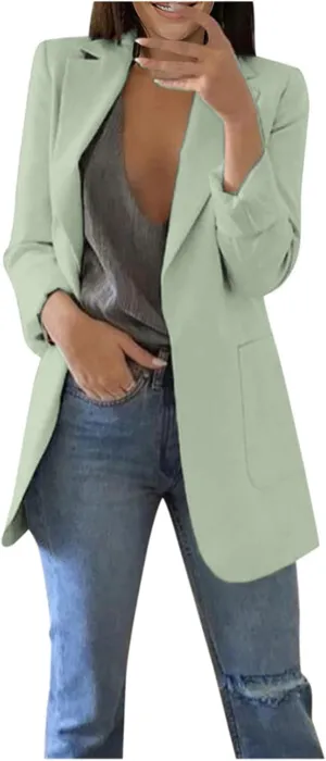 Blazers for Women Business Casual Plus Size Long Sleeve Work Office Jackets Lapel Open Front Blazer with Pockets