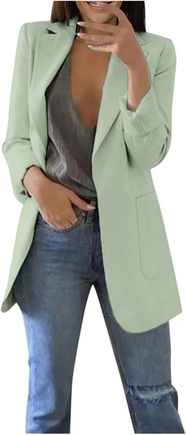 Blazers for Women Business Casual Plus Size Long Sleeve Work Office Jackets Lapel Open Front Blazer with Pockets