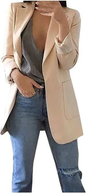 Blazers for Women Business Casual Plus Size Long Sleeve Work Office Jackets Lapel Open Front Blazer with Pockets