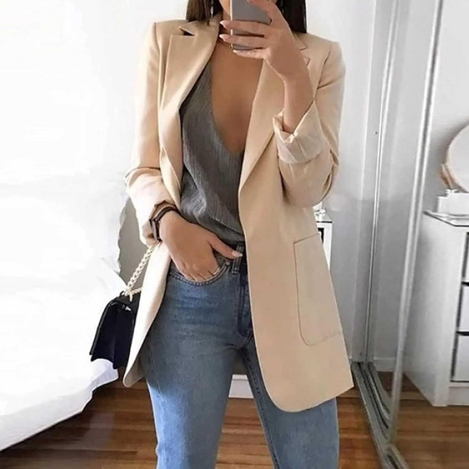 Blazers for Women Business Casual Plus Size Long Sleeve Work Office Jackets Lapel Open Front Blazer with Pockets