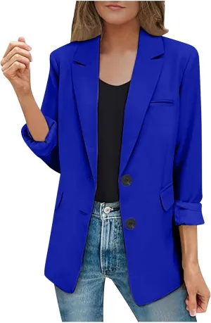 Blazers for Women Casual Open Front Long Sleeve Work Office Blazer Jacket Fashion Button Lapel Blazer with Pockets