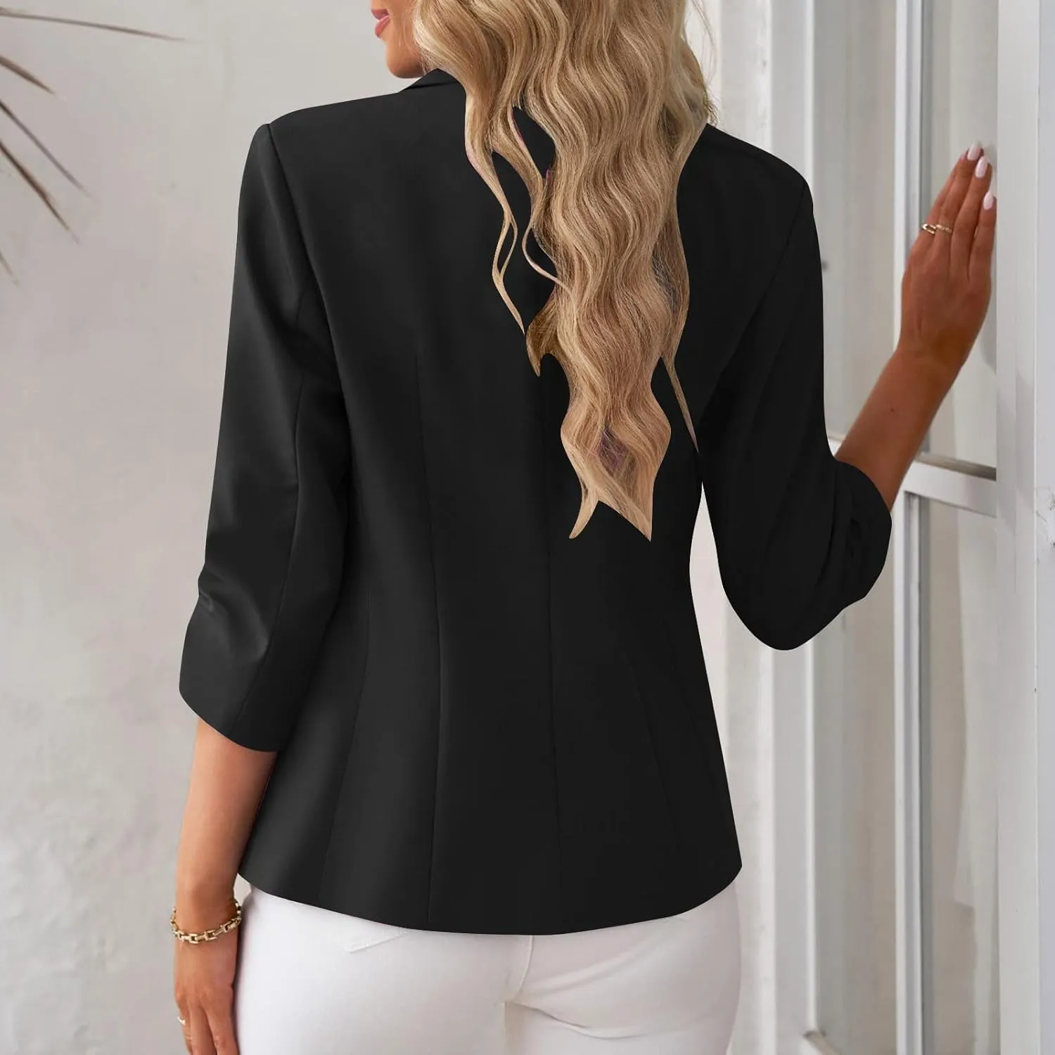 Blazers for Women Dressy 3/4 Sleeve Suit Jackets Open Front Business Casual Blazer Lightweight Work Office Blazer