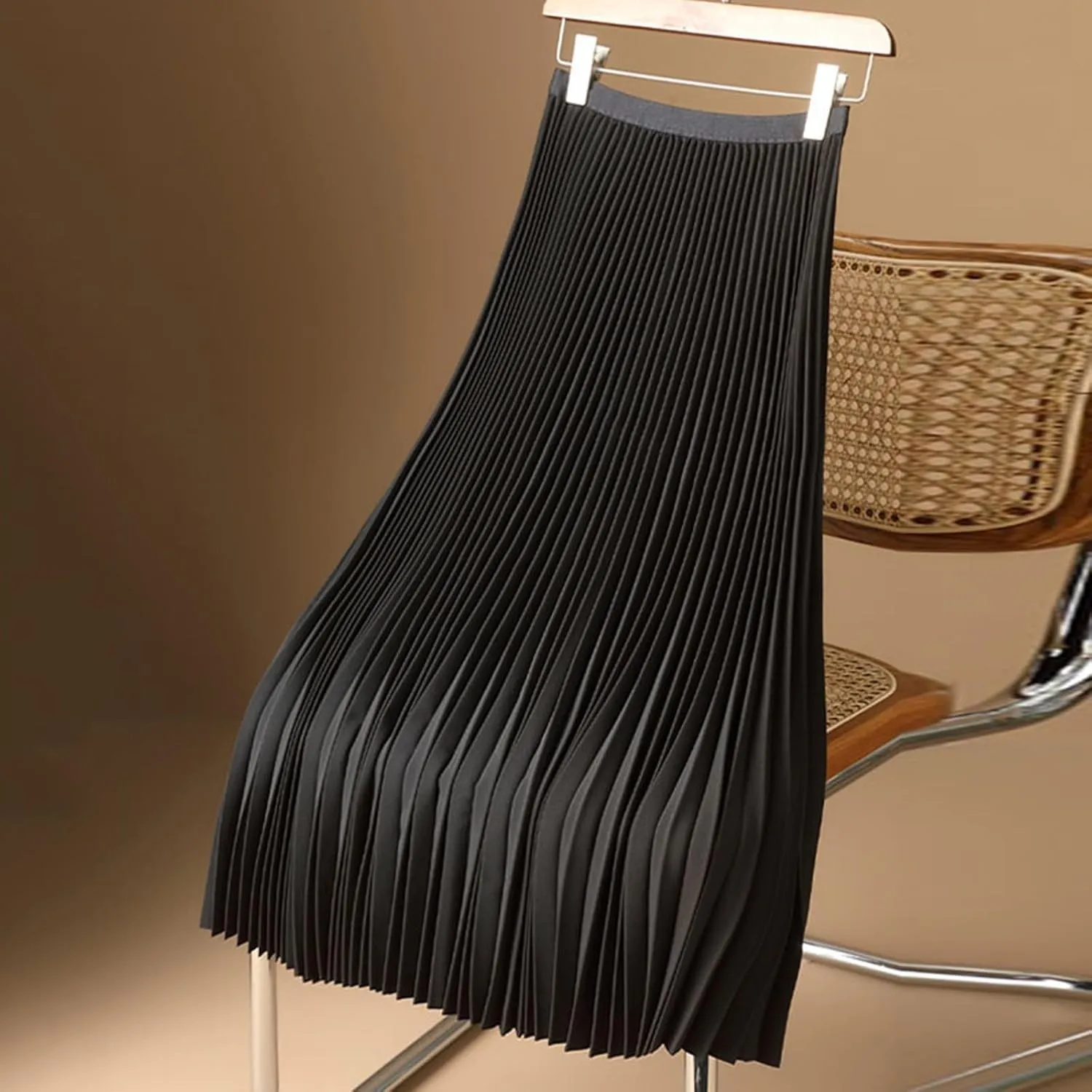 Boho Maxi Skirt for Summer Vacation 2025 High Elastic Waist Trendy Solid Color Pleated A-Line Satin Soft Long Skirts
