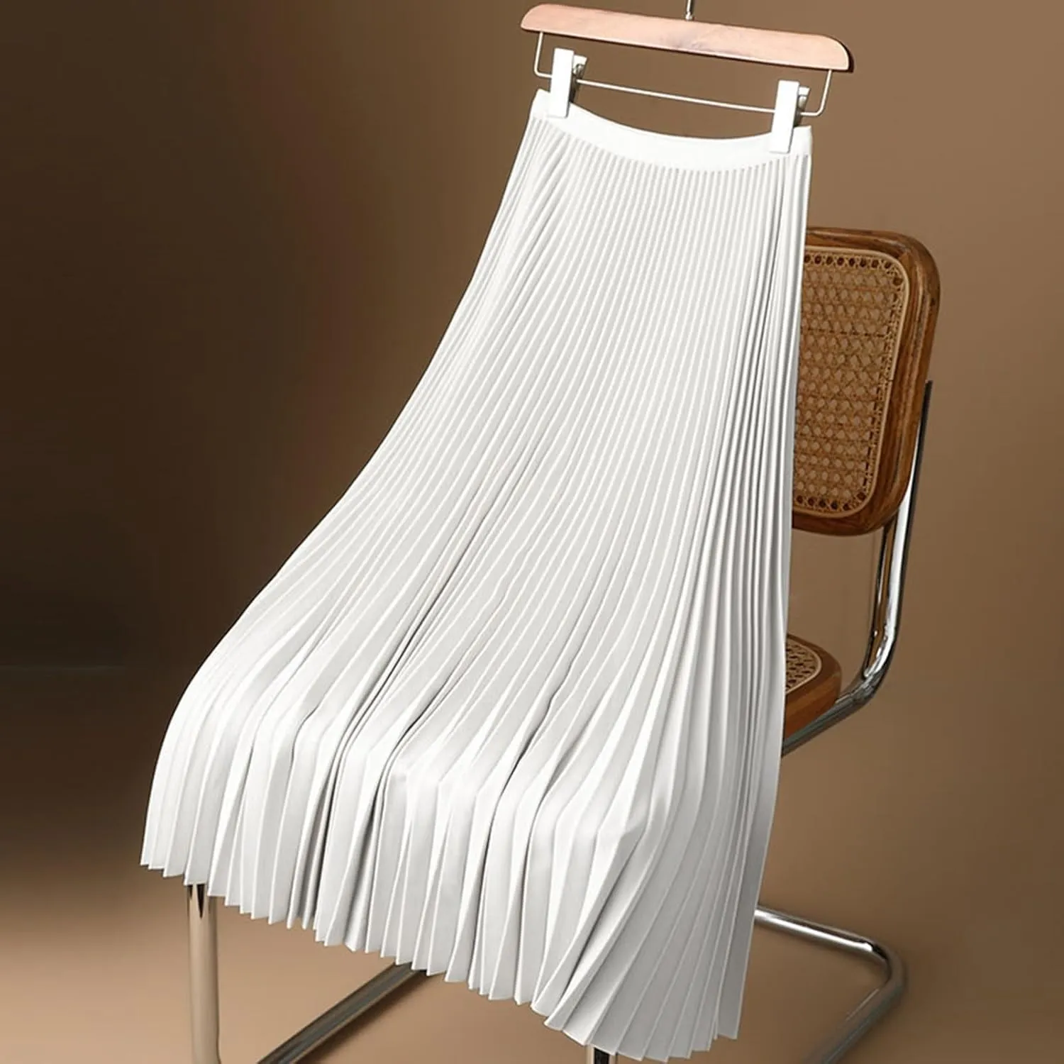 Boho Maxi Skirt for Summer Vacation 2025 High Elastic Waist Trendy Solid Color Pleated A-Line Satin Soft Long Skirts