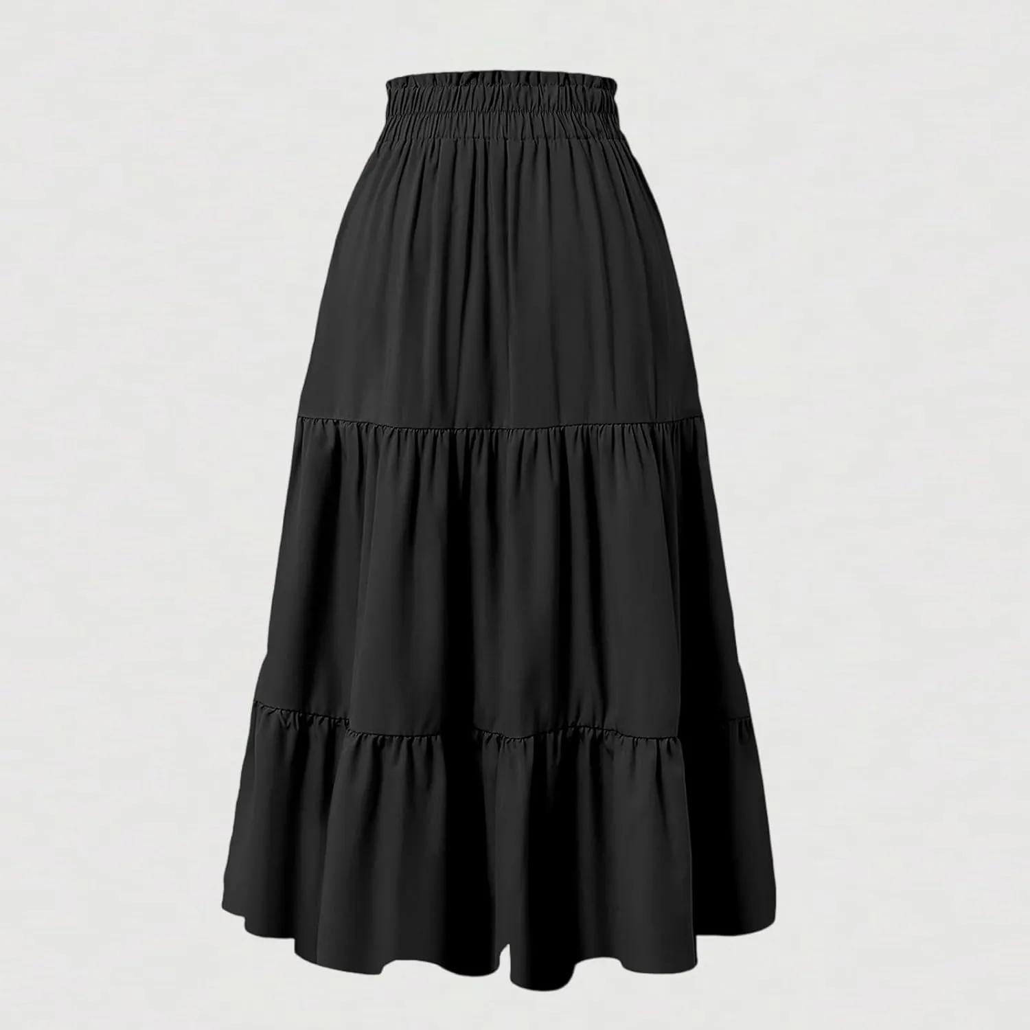 Boho Skirts for Women Drawstring Elastic High Waisted Summer Midi Skirt Work A Line Tiered Pleated Skirts Knee Length