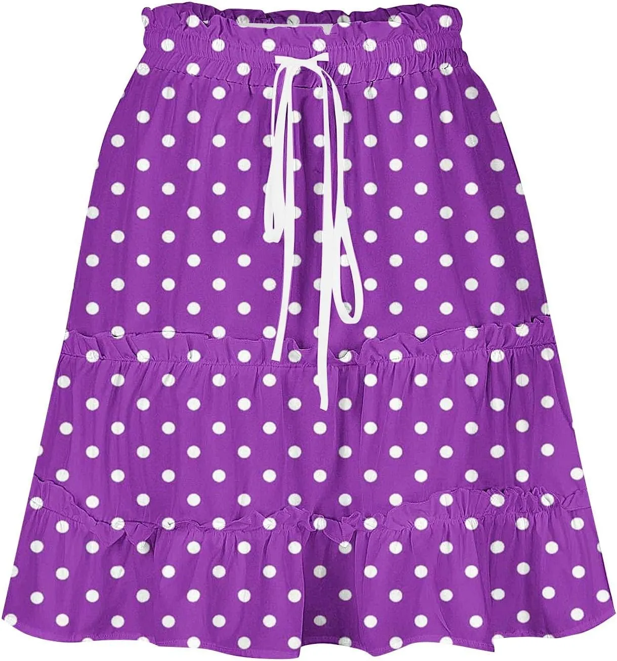 Boho Skirts for Women Summer Casual Elastic High Waist Drawstring Polka Dots Tie-up Flowy Short Mini Skirt
