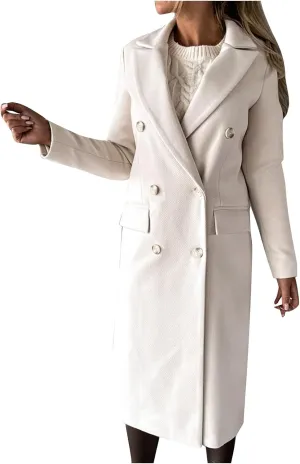 BZGTZT Women's Winter Wool Blend Coats Elegant Notch Lapel Trench Coat Long Jacket Ladies Work Double Breasted Maxi Overcoat