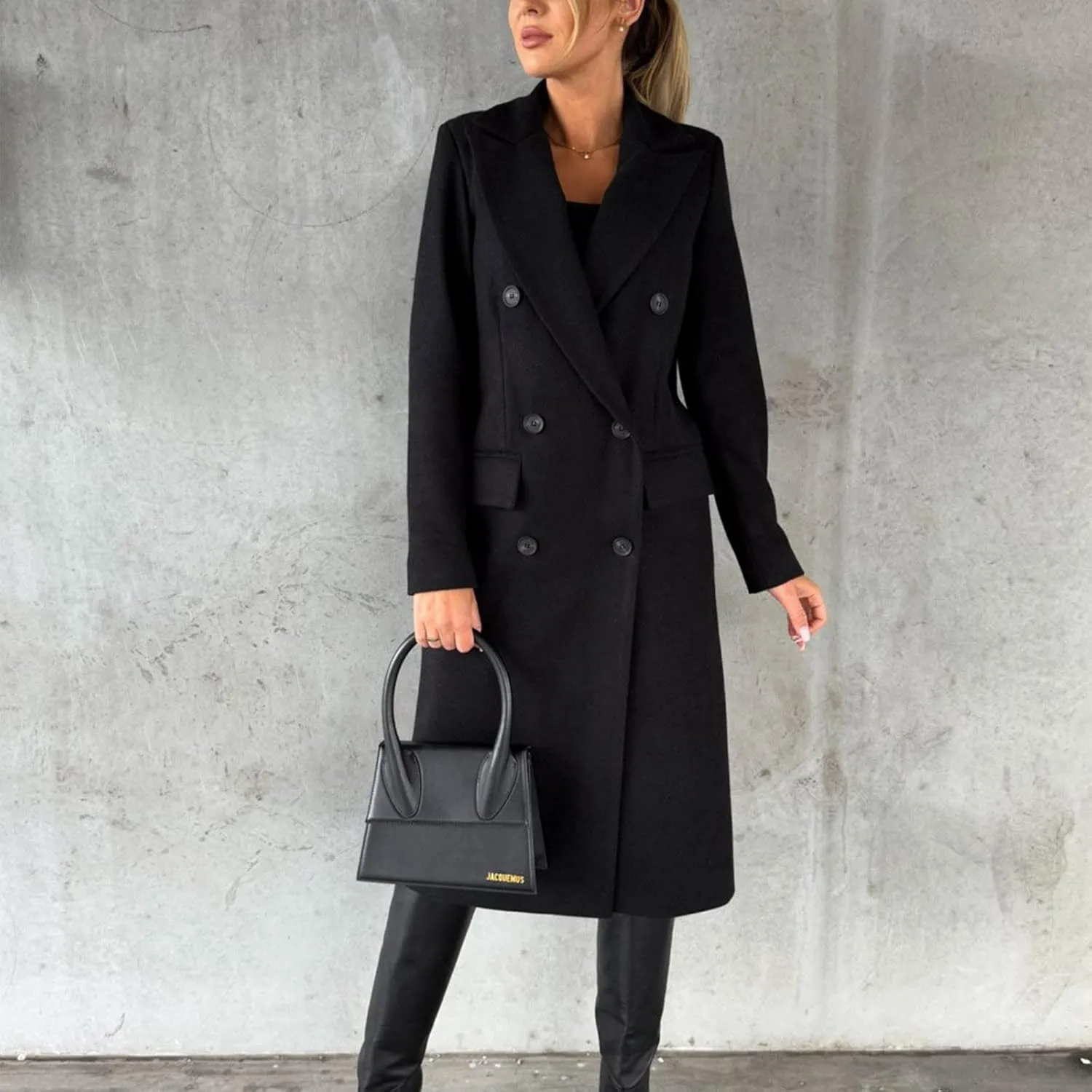 BZGTZT Women's Winter Wool Blend Coats Elegant Notch Lapel Trench Coat Long Jacket Ladies Work Double Breasted Maxi Overcoat
