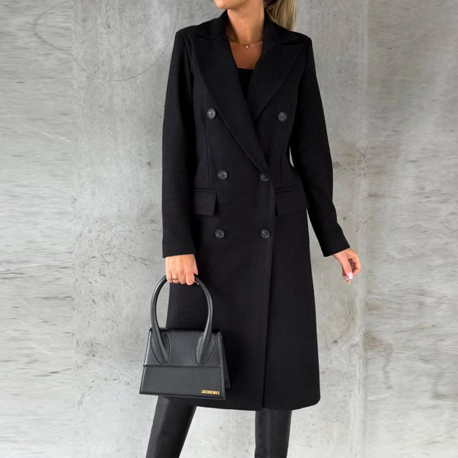 BZGTZT Women's Winter Wool Blend Coats Elegant Notch Lapel Trench Coat Long Jacket Ladies Work Double Breasted Maxi Overcoat