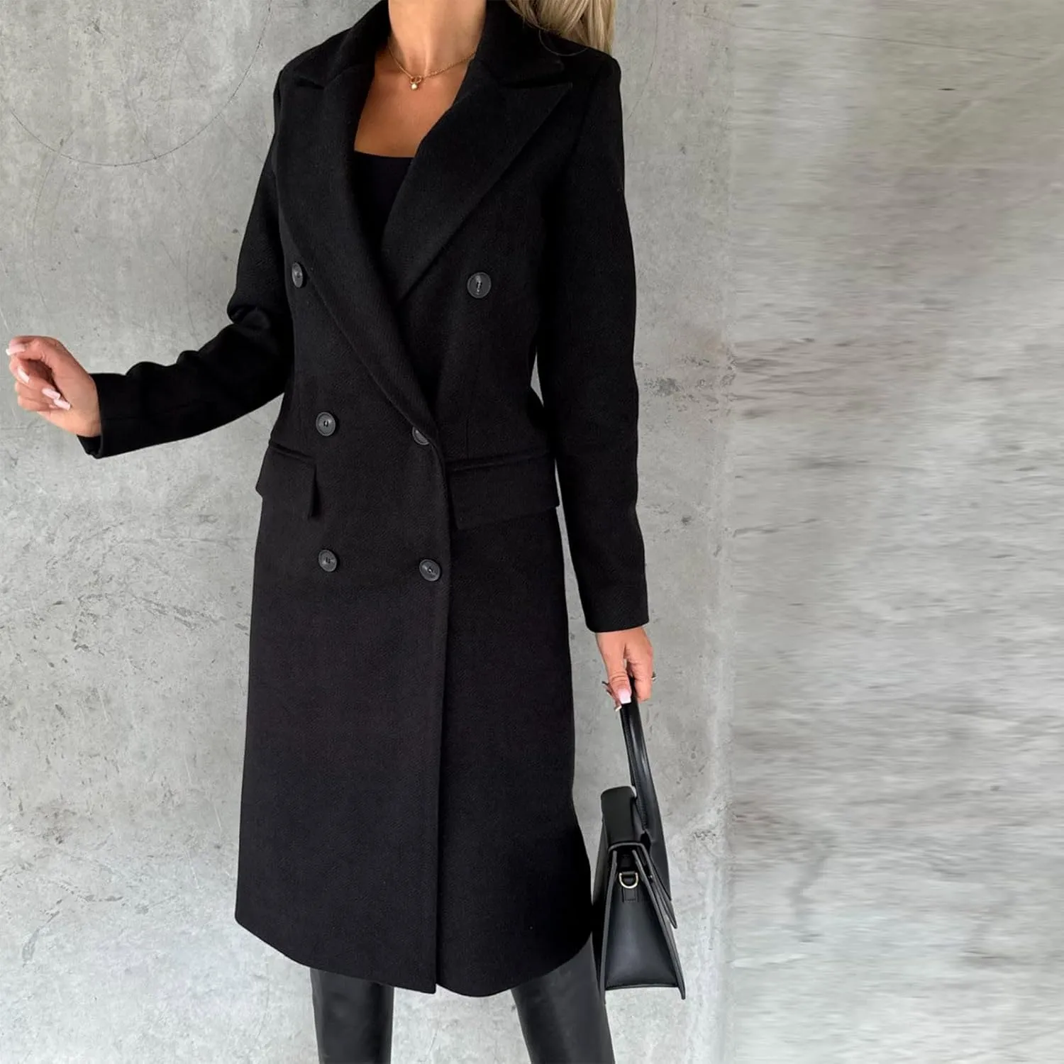 BZGTZT Women's Winter Wool Blend Coats Elegant Notch Lapel Trench Coat Long Jacket Ladies Work Double Breasted Maxi Overcoat