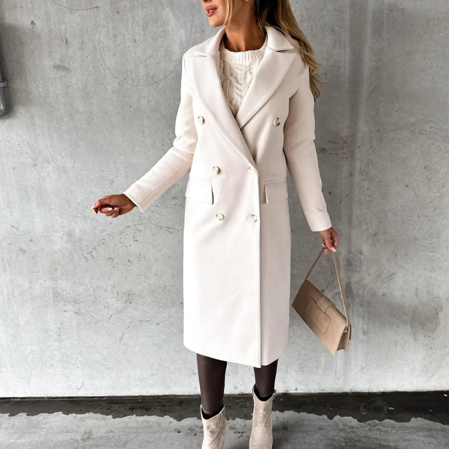BZGTZT Women's Winter Wool Blend Coats Elegant Notch Lapel Trench Coat Long Jacket Ladies Work Double Breasted Maxi Overcoat