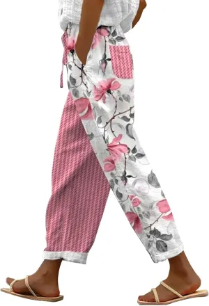 Capri Linen Pants for Women Drawstring Capri Pants with Pockets Wide Leg Cropped Pants for Women Womens Linen Pants