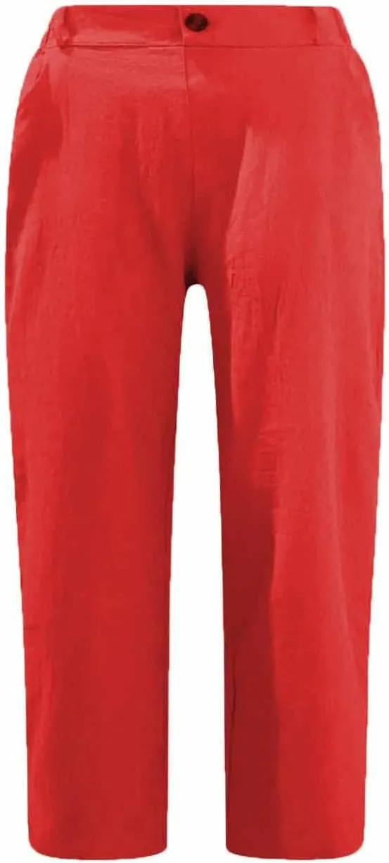 Capris for Women Casual Summer Cotton Linen Pants Straight Leg Cropped Lounge Trousers Elastic High Waist Pants