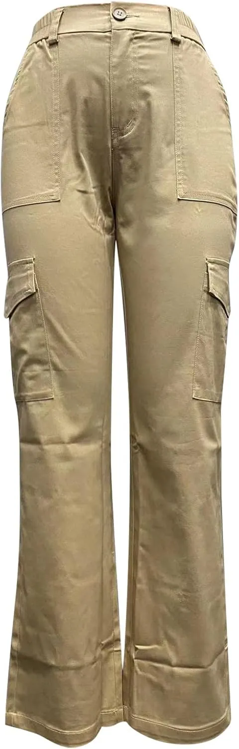 Cargo Pants Women Trendy Casual Pants with Pockets Womens Plain Straight Leg Trousers High Waist Pants