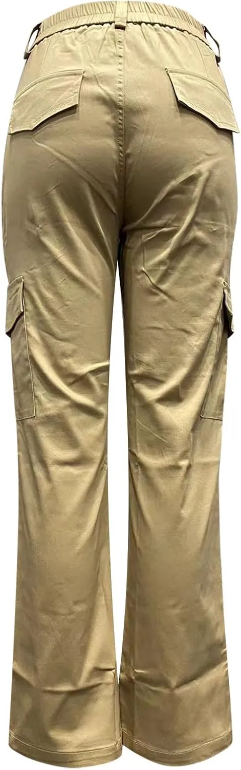 Cargo Pants Women Trendy Casual Pants with Pockets Womens Plain Straight Leg Trousers High Waist Pants