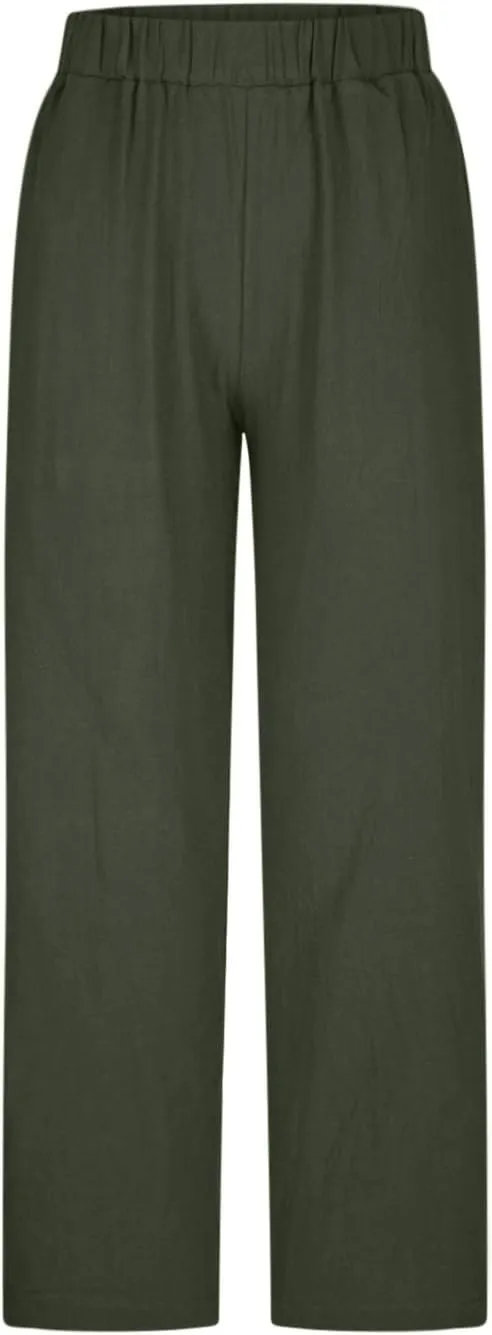 Casual Elastic Waist Trousers Womens Fashion Loose Straight Leg Pants Solid Soft Lightweight Pants with Pockets
