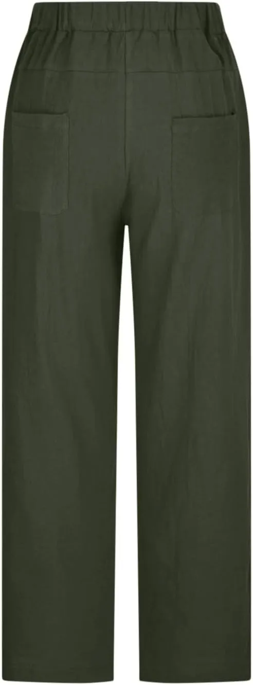 Casual Elastic Waist Trousers Womens Fashion Loose Straight Leg Pants Solid Soft Lightweight Pants with Pockets